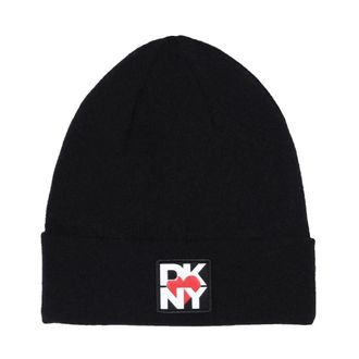 DKNY Dkny, Accessoires, Dames, Zwart, M, Zwarte Beanie Hoed Elegant Ontwerp