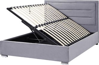 Beliani Cama Con Almacenaje De Terciopelo Gris Oscuro 140 X 200 Cm Cabecero Acolchado Rouen
