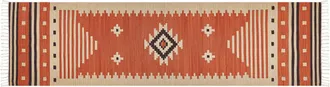 Beliani Alfombra Kilim De Algod&oacute;n Naranja Beige Marr&oacute;n 80 X 300 Cm Geom&eacute;trico Borlas Gavar