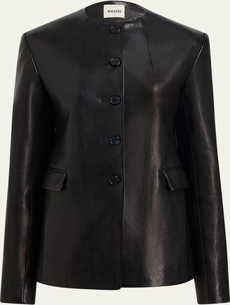 Khaite Jameson Single-Breasted Leather Collarless Jacket