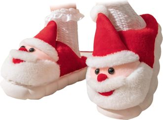 Generic Warm Christmas Slippers for Women, Santa Claus Cute Cartoon Plush Slipper, Winter Closed Toe Flat Bottom Fluffy Slippers, Fuzzy Cozy Soft Anti-Slip Fo