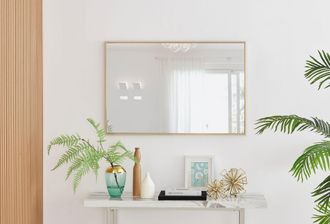 Furniturebox Emma Small 100x66cm Framed Rectangular Vertical Living Room Hallway Wall Mirror in Gold | Size: 100x66 cm