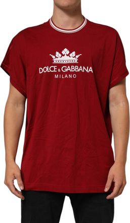 Dolce & Gabbana Maroon LogoCrown Cotton Half Sleeve Mens T-shirt