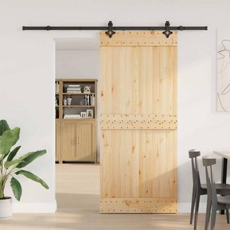 Berkfield Home Sliding Door with Hardware Set 90x210 cm Solid Wood Pine in Light Tan
