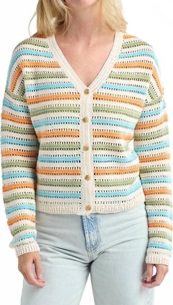 Red Haute Crochet Stripe Cardigan In Multi