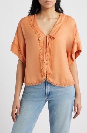 Wit & Wisdom Lace Trim Dolman Sleeve Top in Roasted Carrot at Nordstrom, Size X-Small