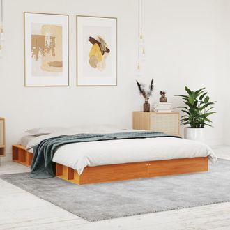vidaXL Cama Sin Colch&oacute;n Madera Maciza Pino Marr&oacute;n Cera 150x200 Cm Vidaxl