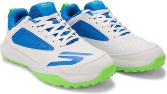 Skechers Mens Turf Cricket Shoes | Synthetic & Mesh Upper | EVA Cushioning | Rubber Turf Sole, White/Blue, 9 UK