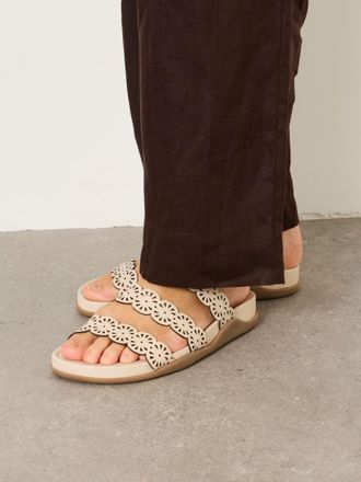 Fat Face FatFace Ivory Leather Laser Cut Comfort Sandal