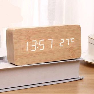 No Brand Reloj Digital De Madera, Despertador Led Multifuncional Con Visualizaci&oacute;n De Hora, Fecha Y Temperatura, Y Control Por Voz, Ideal Para El Hogar, La Ofi