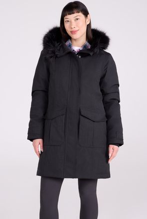 Mountain Warehouse Aurora Womens Down Jacket Waterproof Faux Fur Hood Warm Full Zip Winter Coat Black Polyamide - Size 6 UK