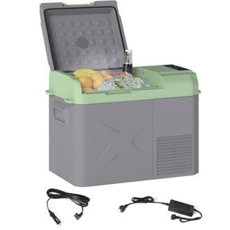 OUTSUNNY Nevera Port&aacute;til El&eacute;ctrica 24,2l Refrigerador De Coche 12v-220v Con Compresor Luz Led Pantalla Digital Modos Eco Y Max De -20&deg; A +20&deg; Gris