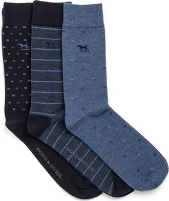 Rodd & Gunn Assorted 3-Pack Stripe & Neat Cotton Blend Dress Socks in Blue Multi at Nordstrom, Size 1