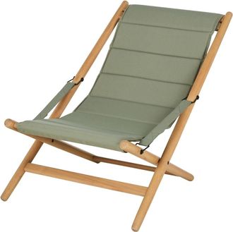 Maisons du monde Silla plegable de exterior de madera de eucalipto y poli&eacute;ster reciclado verde caqui