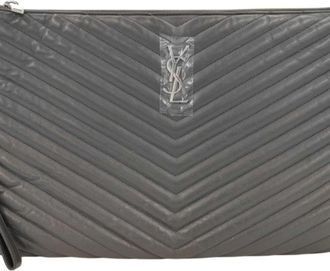 Saint Laurent Gray Leather Clutch Bag (Pre-Owned)