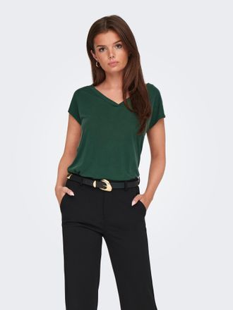 Only V-Shirt ONLY ONLFREE S/S MOD.V-NECK TOP JRS NOOS, Damen, Gr. L, gr&uuml;n (sycamore), Jersey, Obermaterial: 70% Modal, 30% Polyester, unifarben, regular fi
