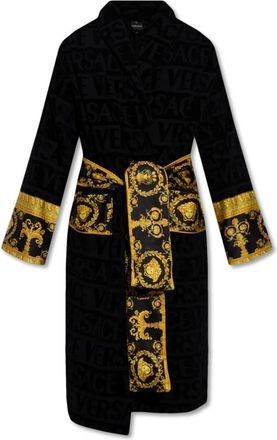 Versace Gestreepte badjas - Heren - Badjassen - Zwart - L - Katoen - Nachtkleding