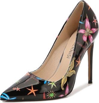 Generic Black,4.5 UK,Womens High Stiletto Heels Pointy Closed Toe Slip-on Pumps Patent Leather Colorblock Evening Party Dress Shoes