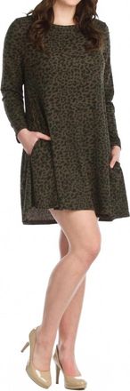 Papillon Leopard Print A-Line Sweater Dress With Pockets In Olive
