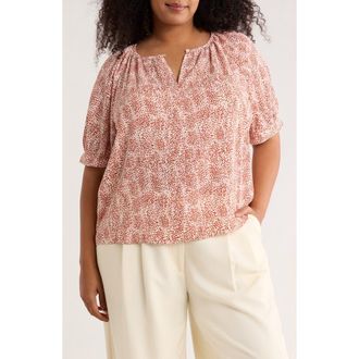 Nordstrom Rack Gathered Neck Puff Sleeve Top in Ivory- Rust Dashing Dot at Nordstrom Rack, Size 2 X