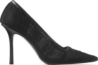 Jimmy Choo London Lotta 100 Ruched Tulle Pump - Dames - Pumps - Zwart - 39 1/2 EU - Leer - Schoenen