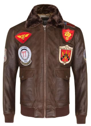 Infinity Leather Mens Brown Leather US Aviator Bomber Jacket - Warsaw