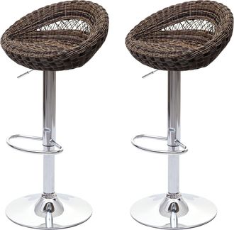 Hhg [nunca Usado] Juego De 2 Taburetes De Bar Hhg-058, Taburete De Bar Taburete Giratorio, Interior/exterior Poly Rattan Certificado Mvg Cromado