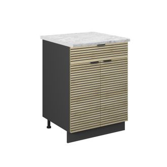Vicco Mueble Bajo De Cocina Fame-line, Panel De Roble, 60 Cm Con Caj&oacute;n, Et M&aacute;rmol