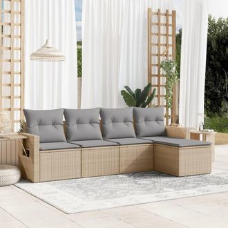 vidaXL Vidaxl - Juego De Sof&aacute;s Jard&iacute;n Con Cojines 5 Pzas Rat&aacute;n Sint&eacute;tico Beige