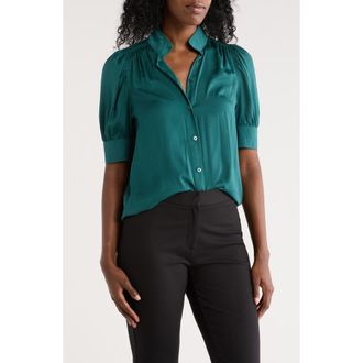 DKNY Puff Sleeve Button-Up Shirt in Cool Pine at Nordstrom Rack, Size X-Small