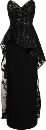 Saiid Kobeisy strapless embroidered dress - women - Nylon - 40 - Black