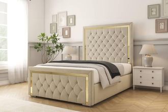 Comfort Beds Sofia Gold Plush Bed Frame - 50 Upholstered Headboard in Cream | Size: Single