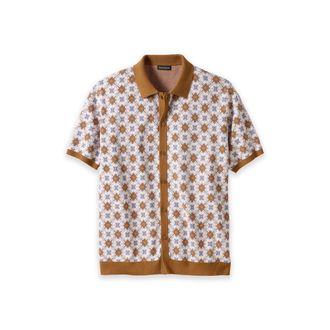 Paul Fredrick Cotton Button Front Polo in Tan Multi at Nordstrom, Size Xx-Large