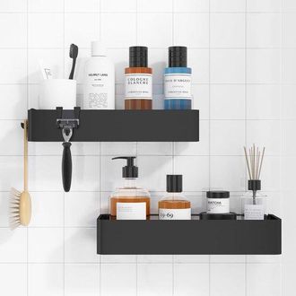 OEM Organizador De Ducha De Acero Inoxidable De 2 Piezas, Autoadhesivo, Sin Necesidad De Taladrar, Estante De Ba&ntilde;o De 2 Niveles Con Ganchos, Negro