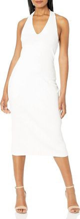 Vince Ribbed Midi Halter Dress In Optic White