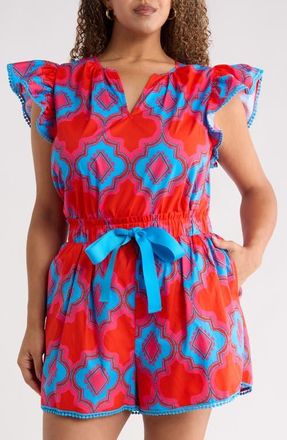 Sugarlips Devant Carya Ruffle Cotton Top in Red Blue at Nordstrom, Size 3 X
