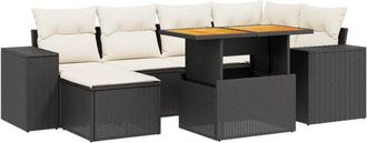 vidaXL Set De Comedor De Jard&iacute;n 7 Pzas Y Cojines Rat&aacute;n Sint&eacute;tico Negro Vidaxl