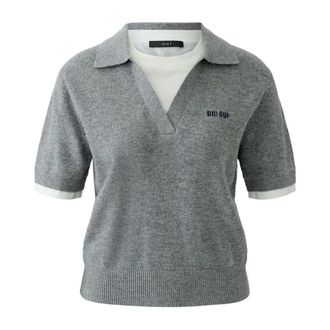 Oui Intarsia Polo - Dames - Polos - Grijs - S - Wol - Tops