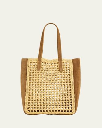Khaite Zoe Woven Viscose Raffia and Suede Tote Bag