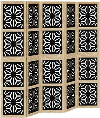 vidaXL Room Divider 5 Panels Brown and Black Solid Wood Paulownia Vidaxl