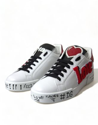 Dolce & Gabbana Womens White Love Patch Portofino Classic Sneakers Shoes Leather