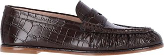 Stuart Weitzman Crocodile-Embossed Loafer Flats with Glossy Finish