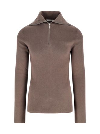 Entire studios High-Collar Brown Cotton Zip Sweater