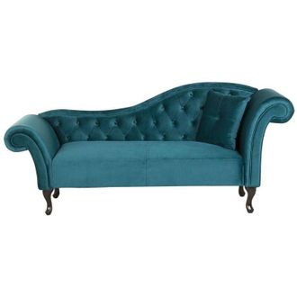 Beliani Chaise Longue Tapizado En Terciopelo Azul Acolchado Capiton&eacute; Versi&oacute;n Derecha Con Coj&iacute;n Lattes