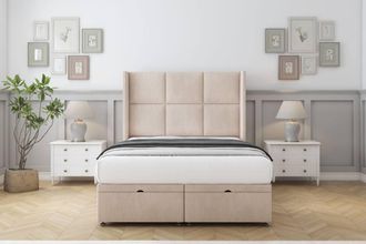 Comfort Beds Charlie Naples Ottoman Bed Base-54 Wingback Headboard in Light Sand | Size: King