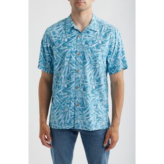 Tommy Bahama Coastal Ease Aqua Flora IslandZone Camp Shirt in Milky Blue at Nordstrom, Size Xxx-Large