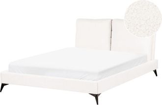 Beliani Modern Boucle Upholstered eu Double Size Bed Frame 4ft6 Off White Slatted Base Melle