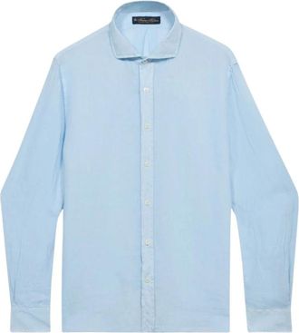 Brooks Brothers Slim Fit linnen overhemd met spread collar - Heren - Casual Overhemden - Blauw - XL - Linnen - Overhemden