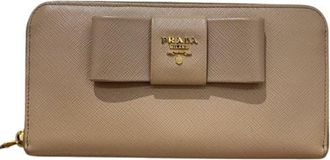 Prada Pink Beige Leather Long Wallet (Bi-Fold) (Pre-Owned)