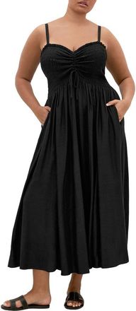City Chic Maui Smocked Maxi Sundress in Black at Nordstrom, Size Xxxs